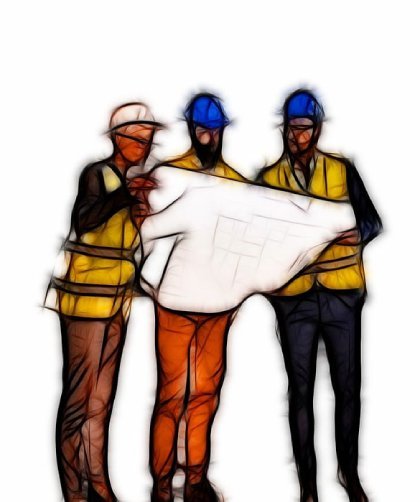 Team members reviewing project plans
